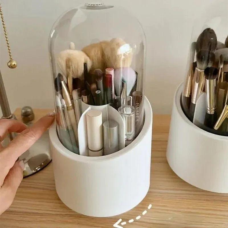 White Acrylic Makeup Brush Organizer with Cover #1010