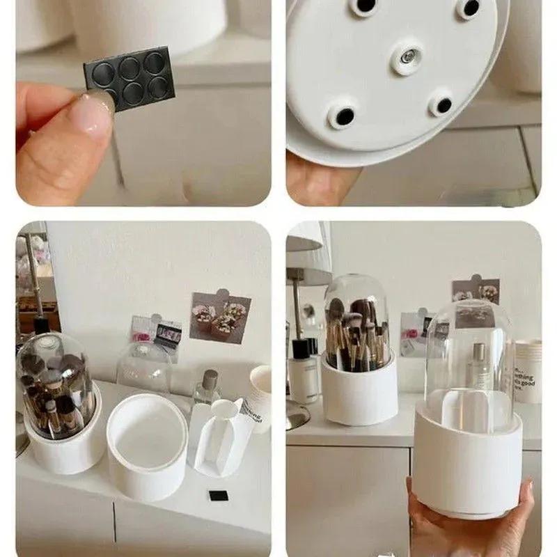 White Acrylic Makeup Brush Organizer with Cover #1010