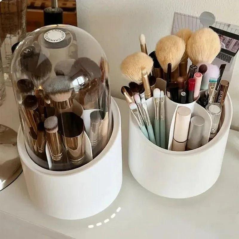 White Acrylic Makeup Brush Organizer with Cover #1010