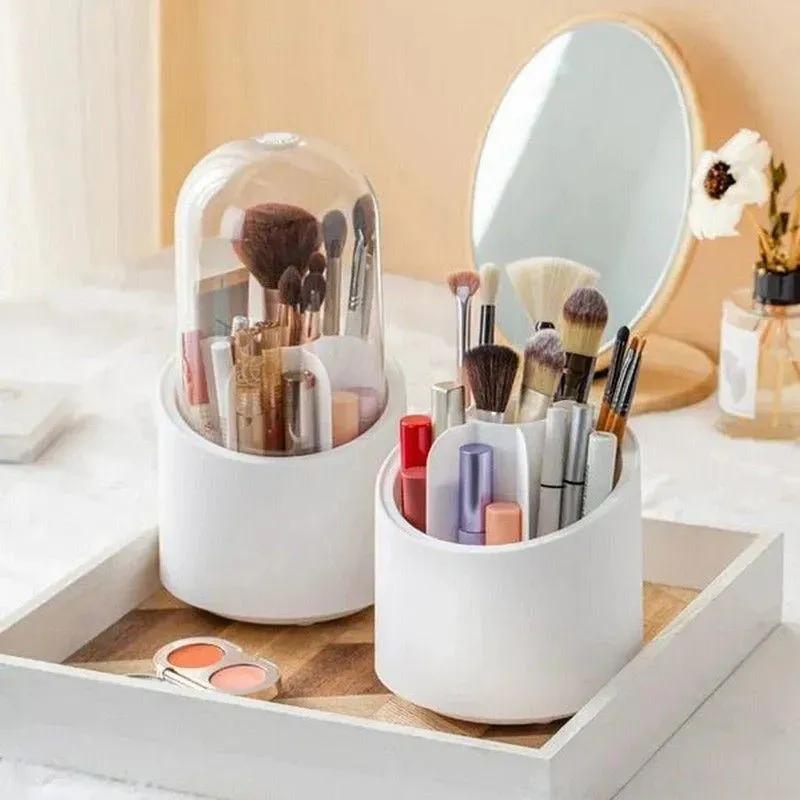 White Acrylic Makeup Brush Organizer with Cover #1010